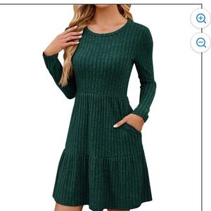 Bloomchic Plus Size XL Solid Pocket Rib Knit Ruffle Hem Dress Without Belt